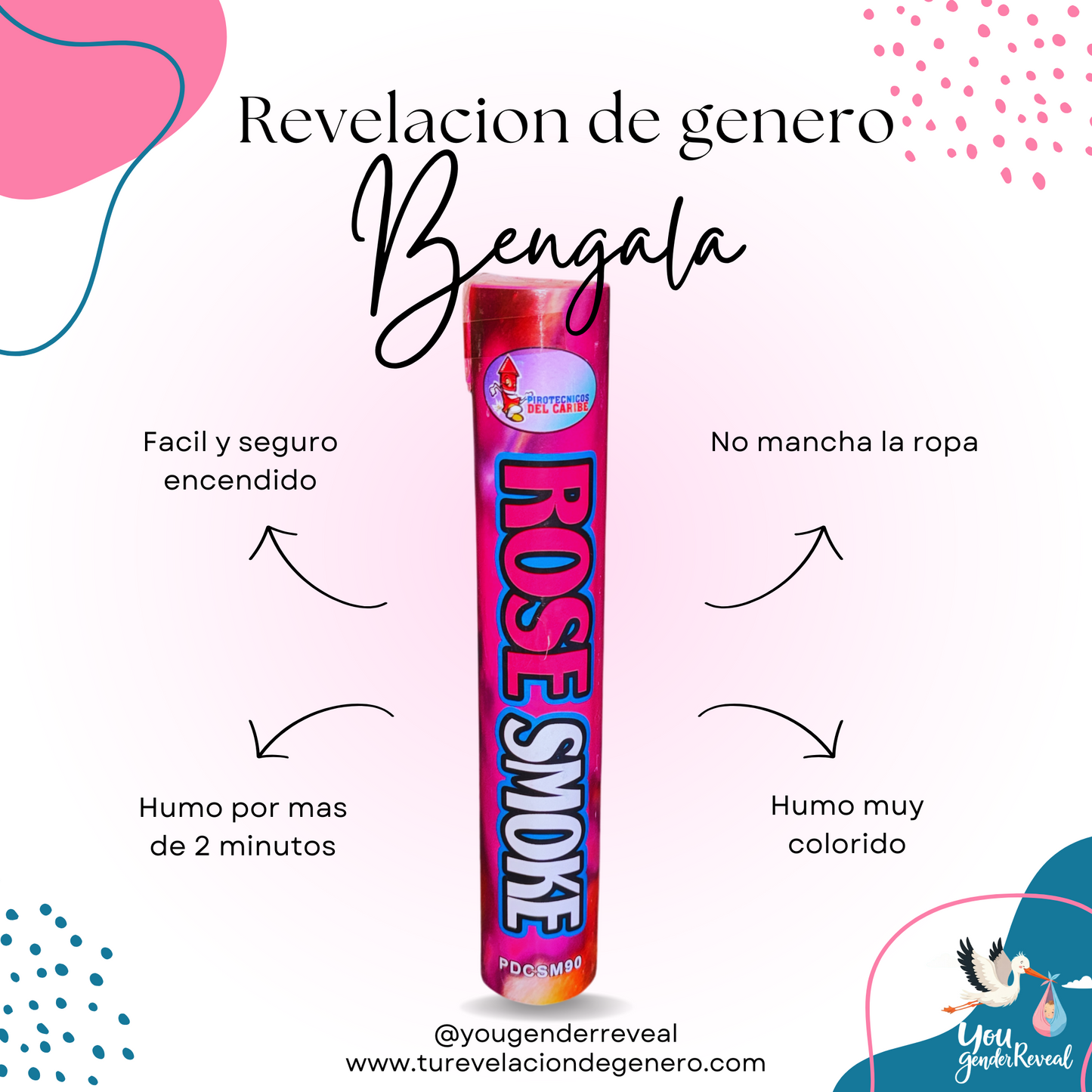Bengala de Humo Revelacion de Genero Rosa