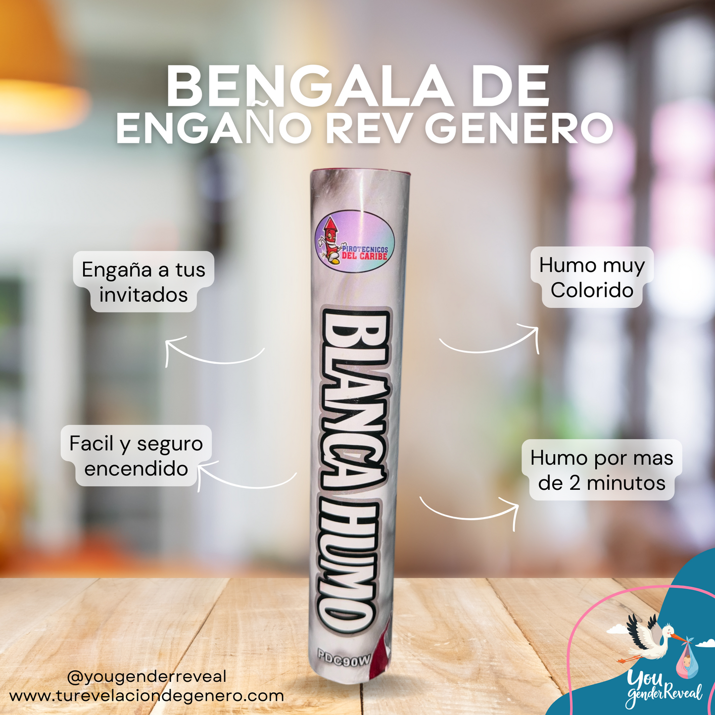 Bengala de humo blanca para engañar a los invitados de tu revelacion de genero