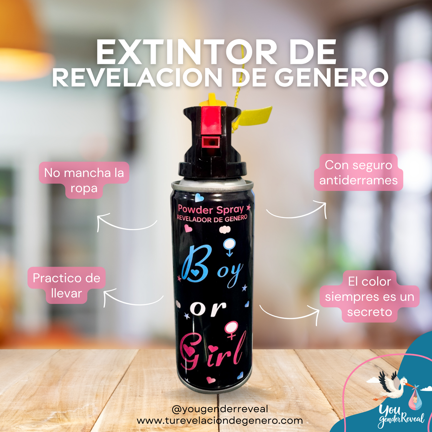 Mini extintor Revelacion de Genero ROSA