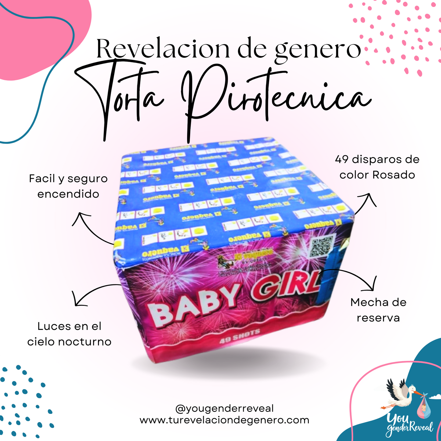 Torta Pirotecnica Revelacion de Genero Rosa