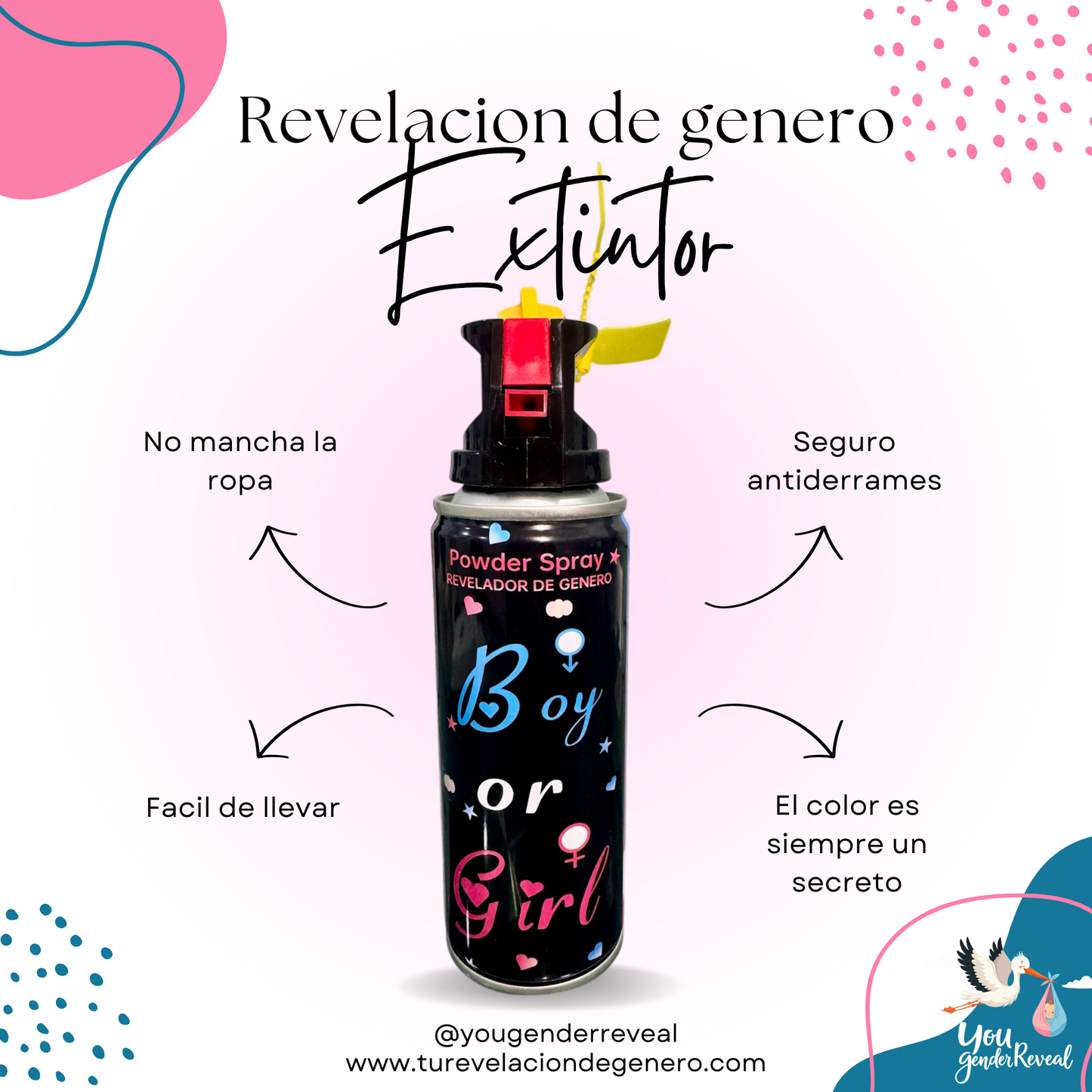 Mini extintor Revelacion de Genero ROSA