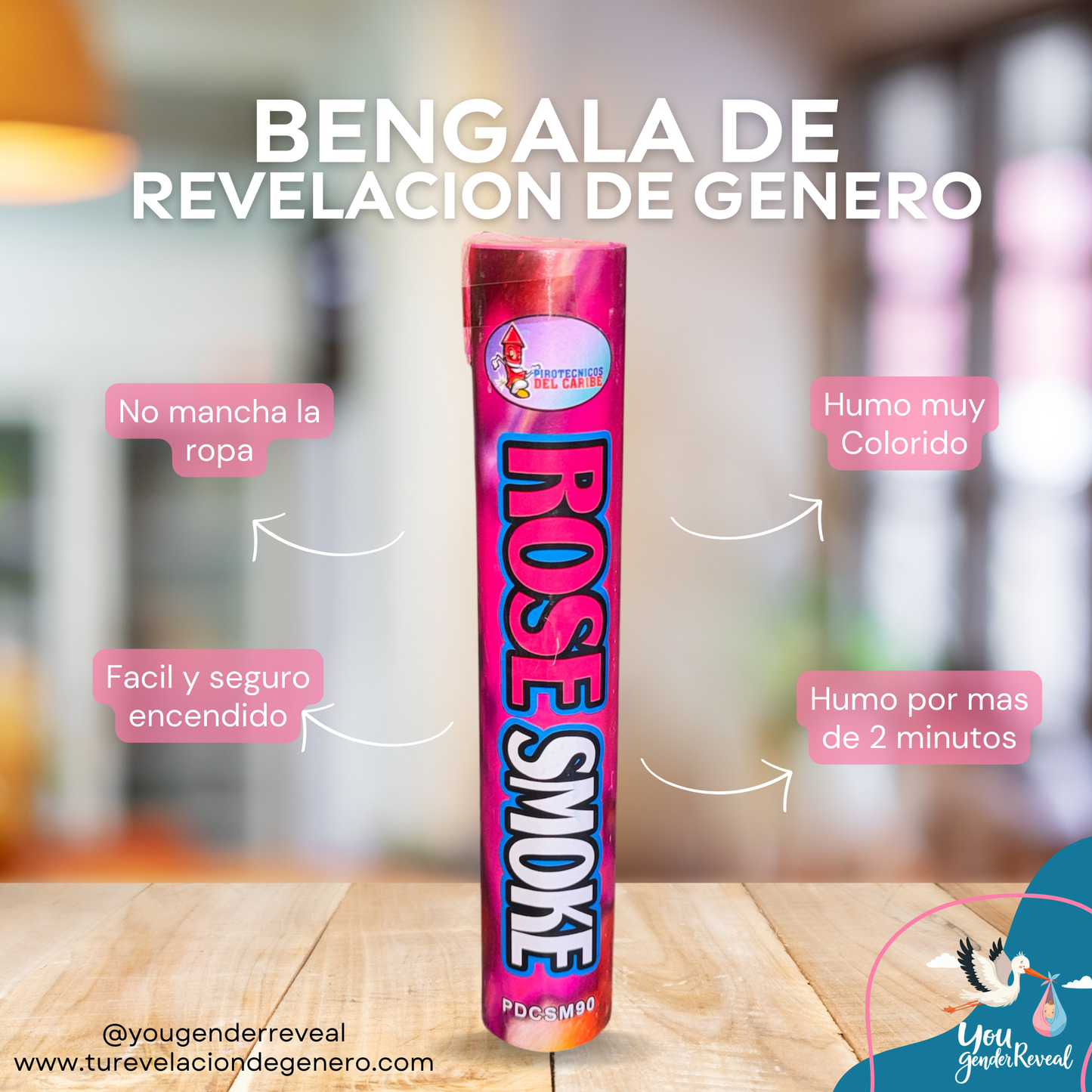 Bengala de Humo Revelacion de Genero Rosa